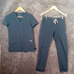 Figs Women's Scrub Set Top N Pants In Color Dark Harbor Size Xxs/ XsP